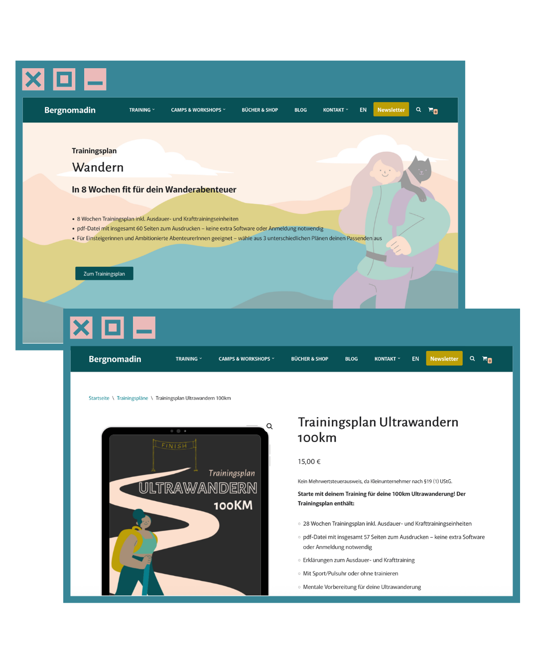 Bildschirme Website und Webshop Bergnomadin UX Design