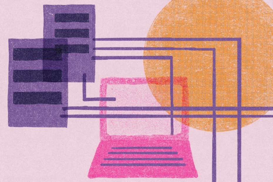 Grafik mit Laptop Servern und Netzwerk